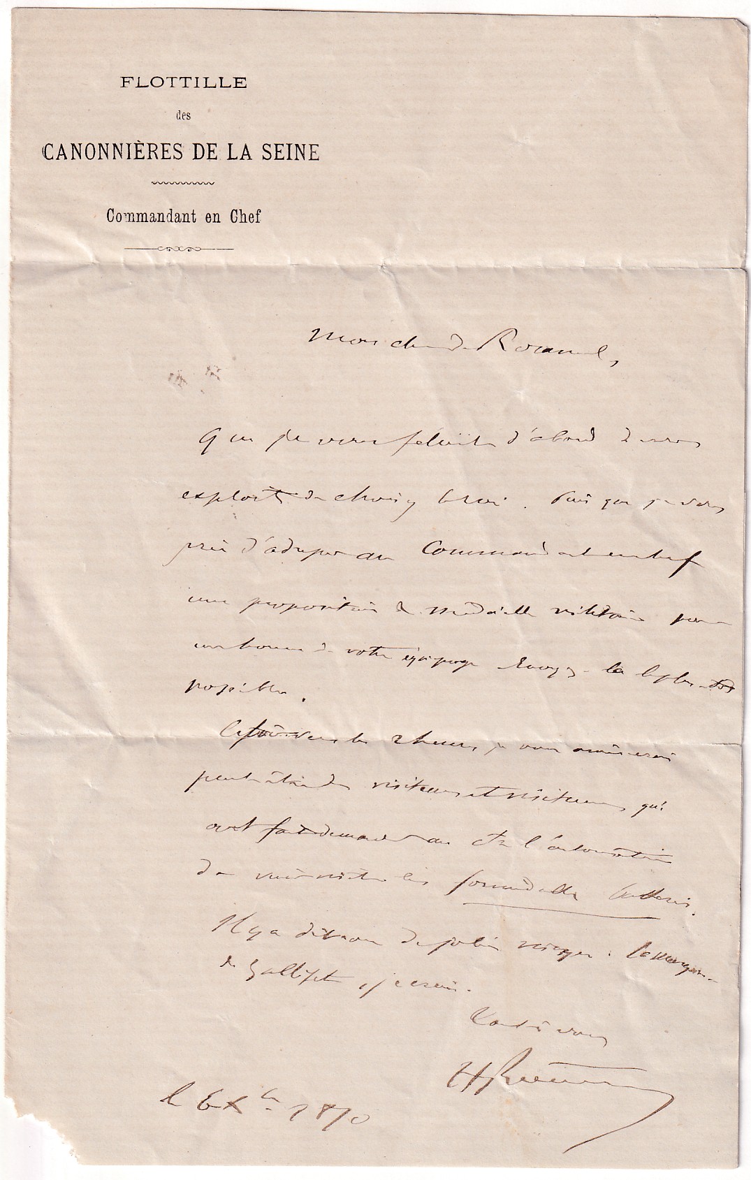 2 GUERRE 1870 SIEGE DE PARIS CANONNIERE DE LA SEINE POUR BILLANCOURT 6.10.1870