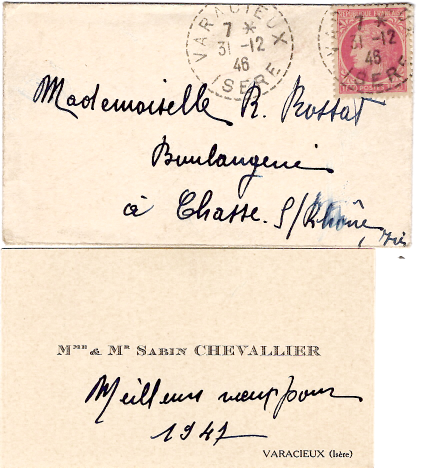 1 MAZELIN 1FR50 SEUL MIGNONNETTE CACHET PERLE VARACIEUX 31.12.1946 ISERE DERNIER JOUR DU TARIF