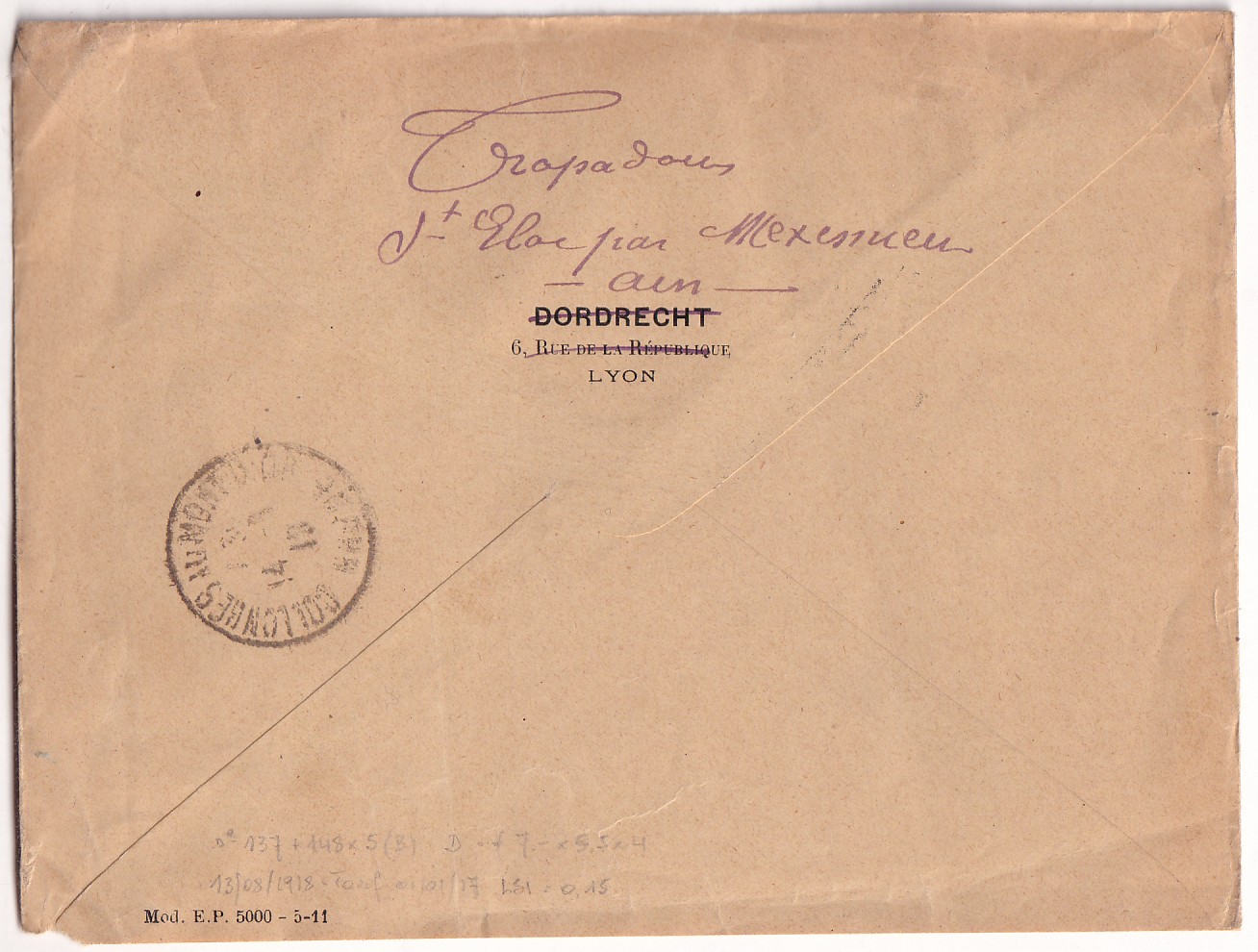 1 N°148 BLOC DE 4 + UN 148 MEXIMIEUX AIN 1916 POUR COLLONGES AU MONT D'OR RHONE