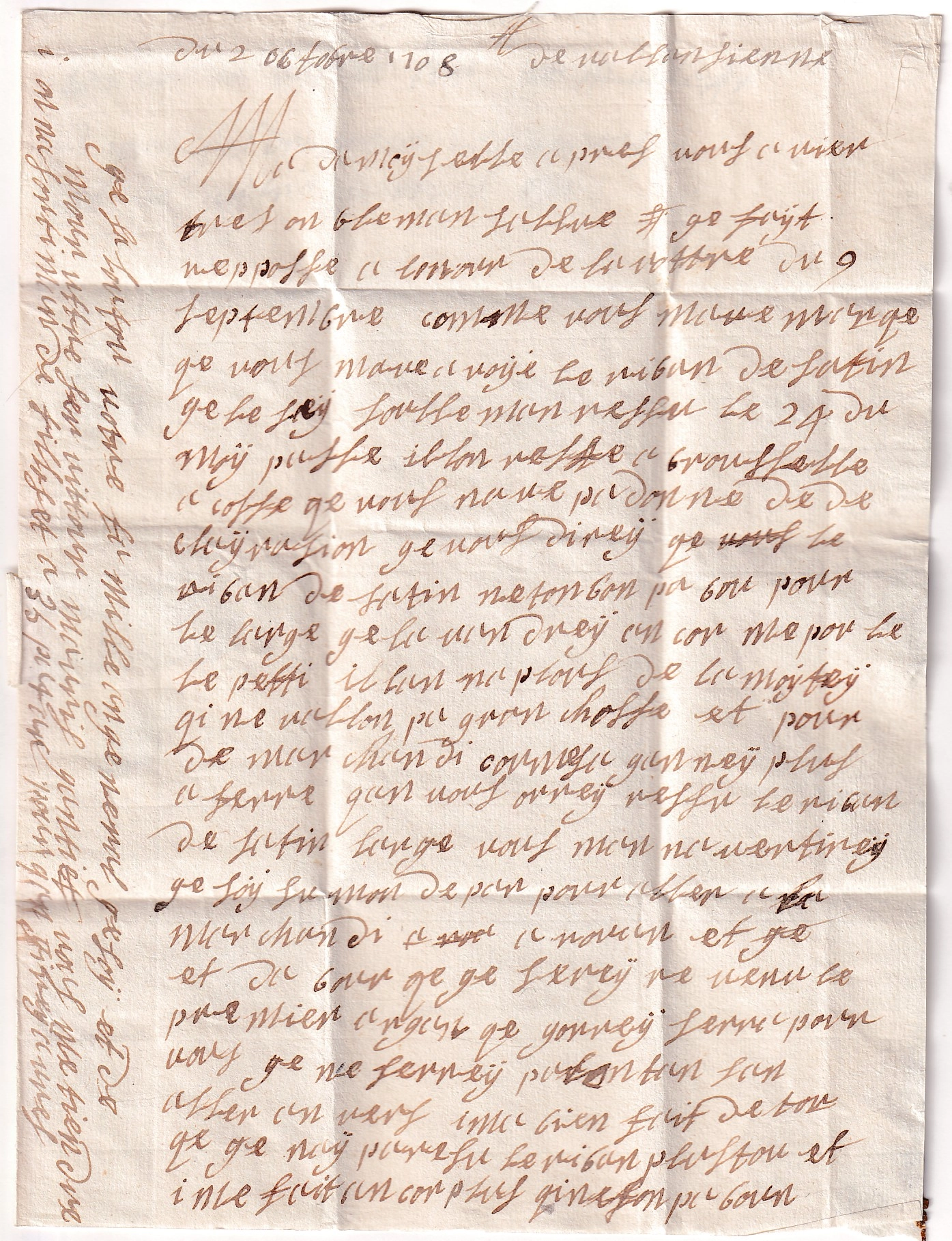 2 MARQUE DE VALENCIENNES NORD 1708 LENAIN N°2 INDICE 19 POUR ANVERS BELGIQUE