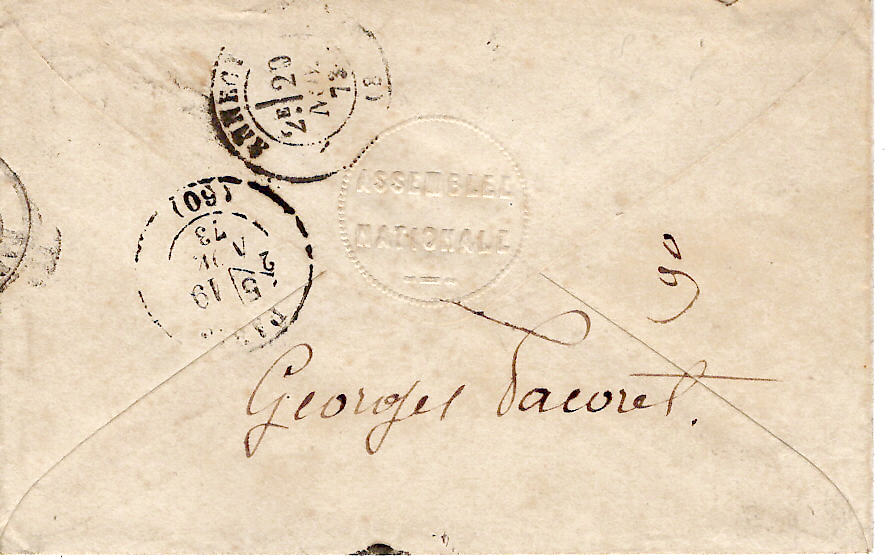 1 N° 60 LOSANGE AS.NA VERSAILLES ASSEMBLEE NATle  19 NOV 1873 POUR ANNECY HAUTE SAVOIE