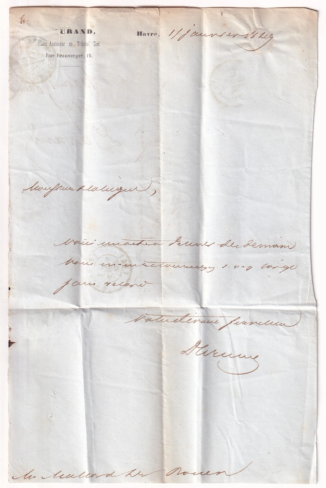 3 N°3 PAIRE GRILLE DU 15 JANVIER 1849 LE HAVRE SEINE INFERIEURE POUR ROUEN AU DOS LIGNE DU HAVRE