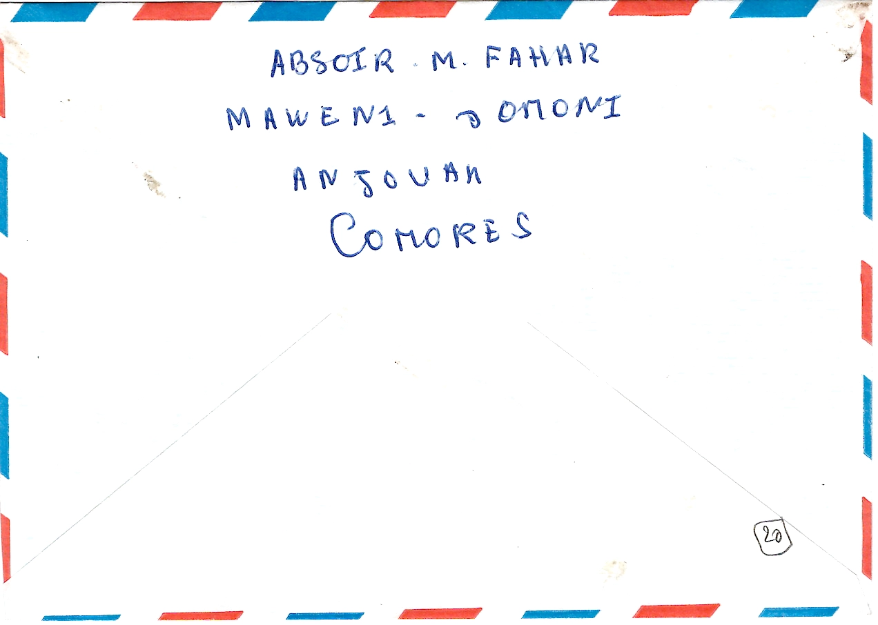 1 COMORES 150FC+ 200FR LETTRE AVION DOMONI 13.11.2003 COMORES POUR ALLEMAGNE