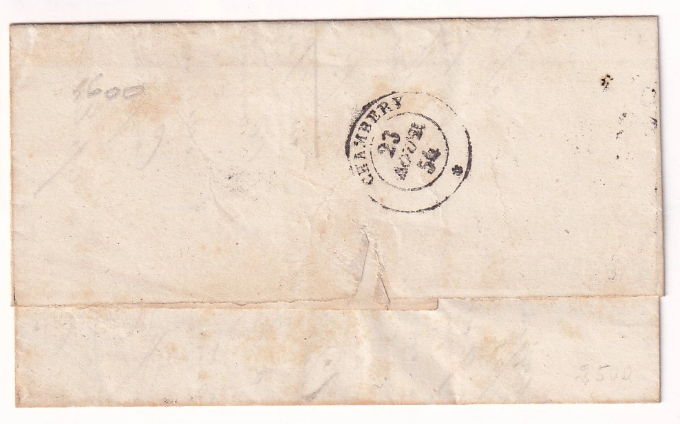 1 SARDE N°5 PONT DE BEAUVOISIN SAVOIE  23 AOUT 1854 POUR CHAMBERY