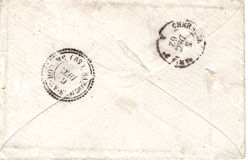 1 N° 14 GRAND BDF PETITE LETTRE  TROARN 1862 CALVADOS