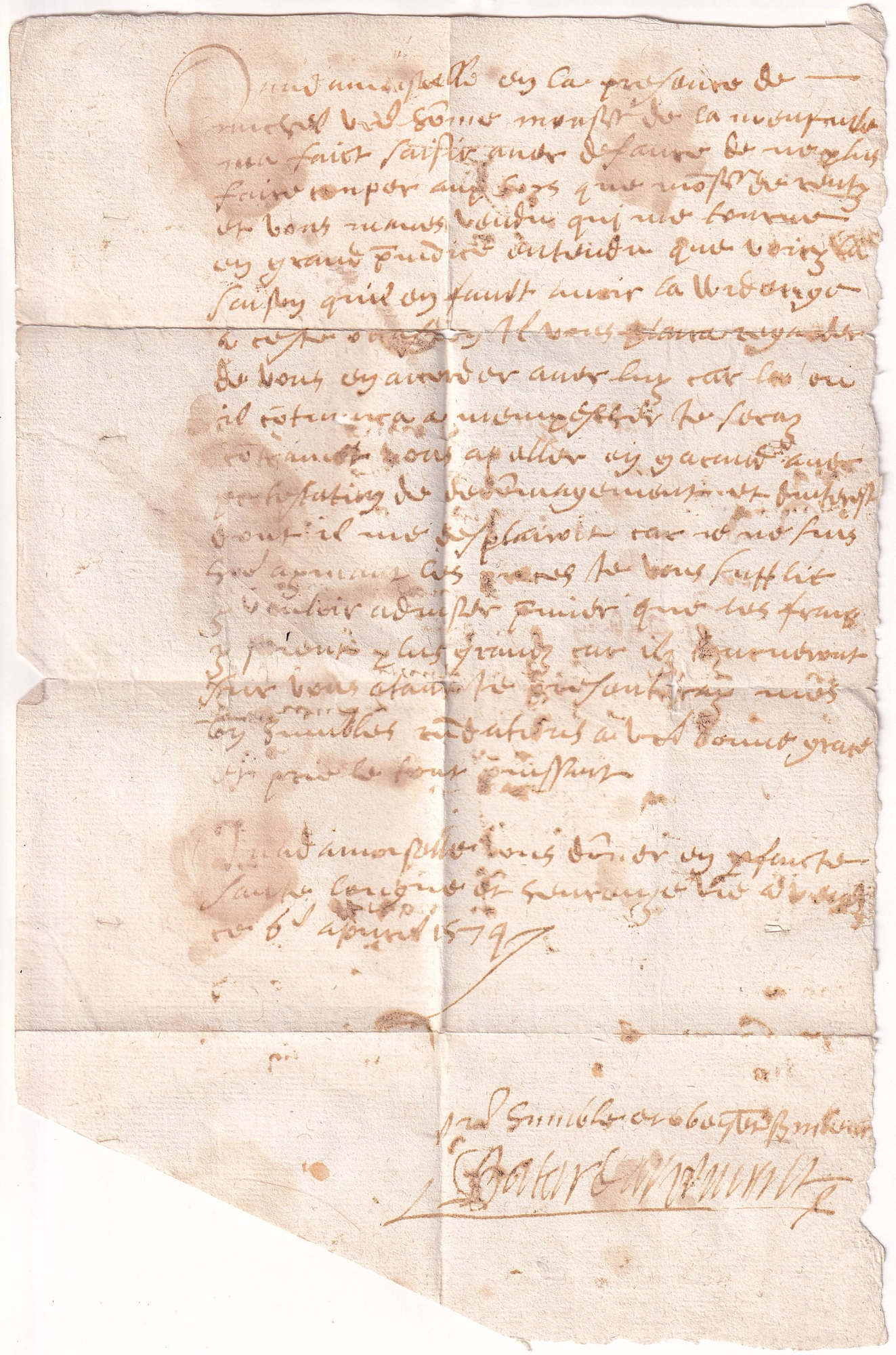 1 LETTRE DE 1574 POUR SEDAN ARDENNES