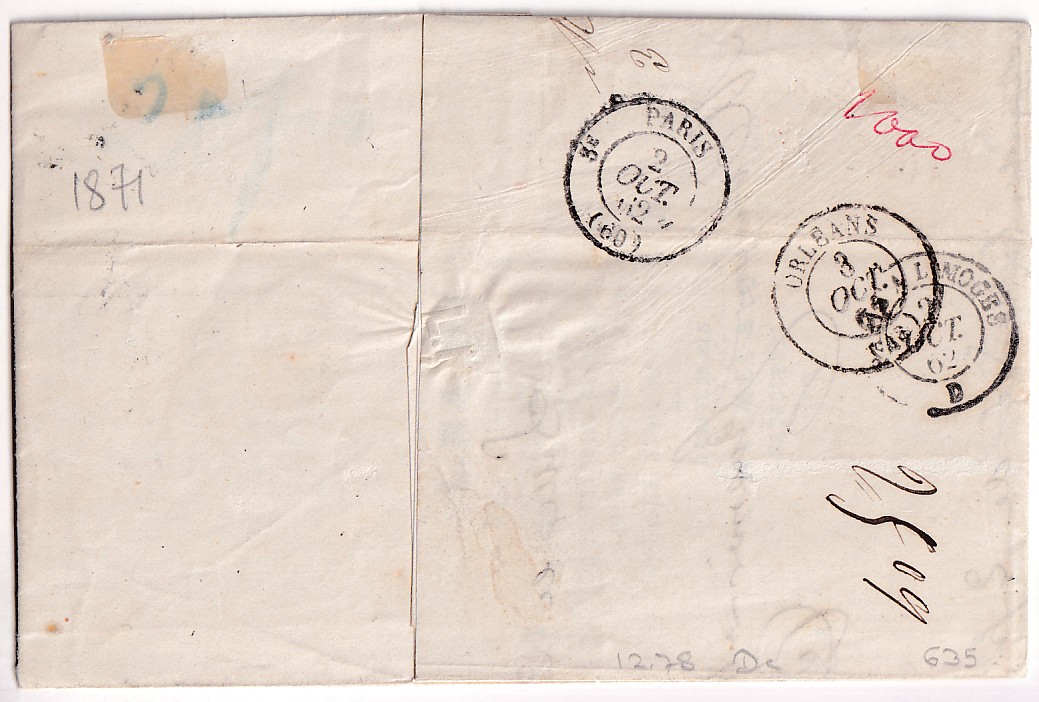 1 N°11 PC 1727 LILLE NORD TAXE 29 MANUSCRIT POUR ORLEANS LOIRET