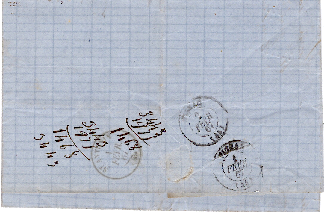 1 N° 22 GC 1621 TYPE 22 VAREN 1 FEVR 1867 LETTRE ° TYPE 15 ST ANTONIN VENDEE COTE 240€