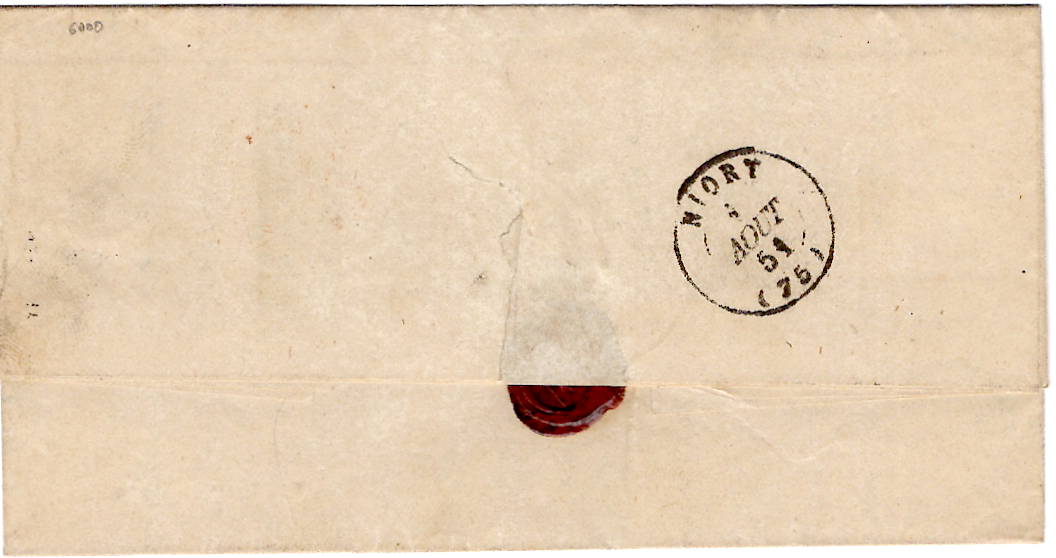1 SARDE N° 3 TOUCHE GRILLE ROMBI AIX LES BAINS 29 JUIL 1851 LETTRE  POUR LA FRANCE MANQUE LA PAIRE DU N°1