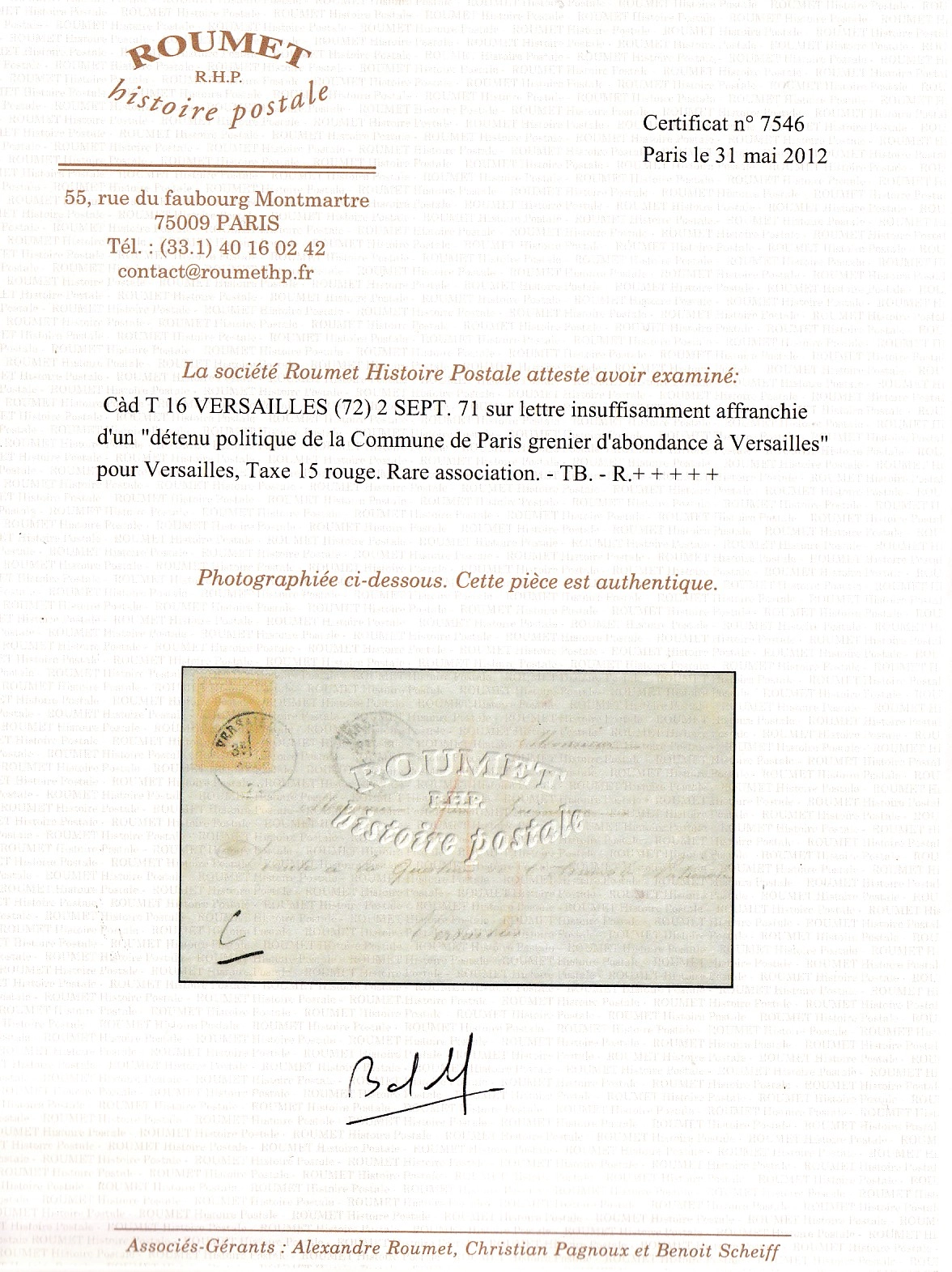 3 N°28 VERSAILLES 2 SEPTEMBRE 1871 TAXE 15C CRAYON ROUGE D'UNE DETENUE AU GRENIER D'ABONDANCE PRISON POUR FEMMES DETENUE ELISA BALBIEN COMMUNE DE PARIS