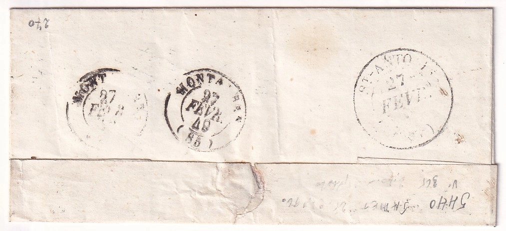 2 N°3 CAD TYPE 14 CASTELSARRASIN TARN ET GARONNE DU 27 FEVRIER 1849 POUR ST ANTONIN SIGNE BAUDOT ET JAMET