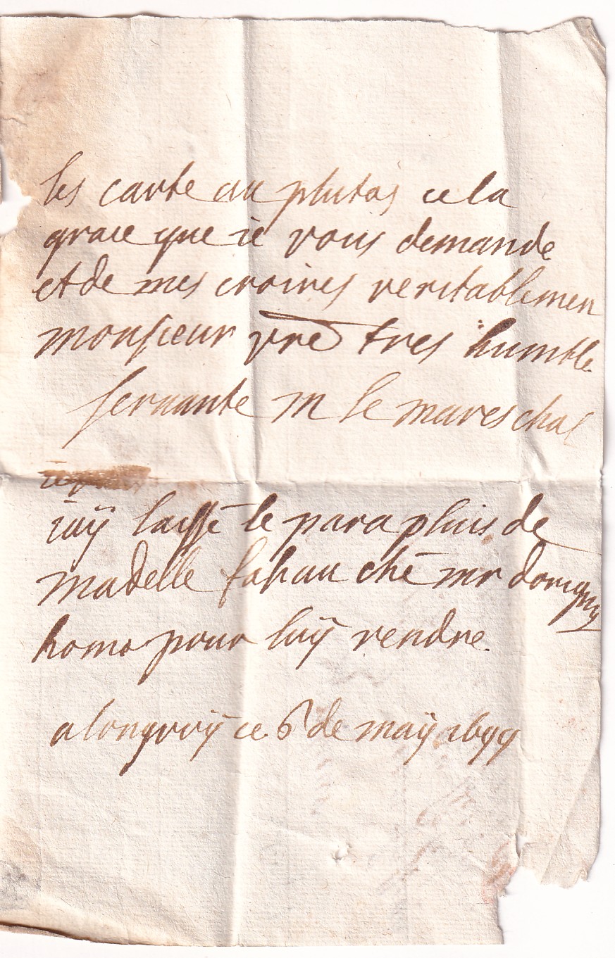 2 MARQUE MANUSCRIT DE LONGWY MOSELLE DE 1699 LENAIN N°1 POUR REIMS MARNE