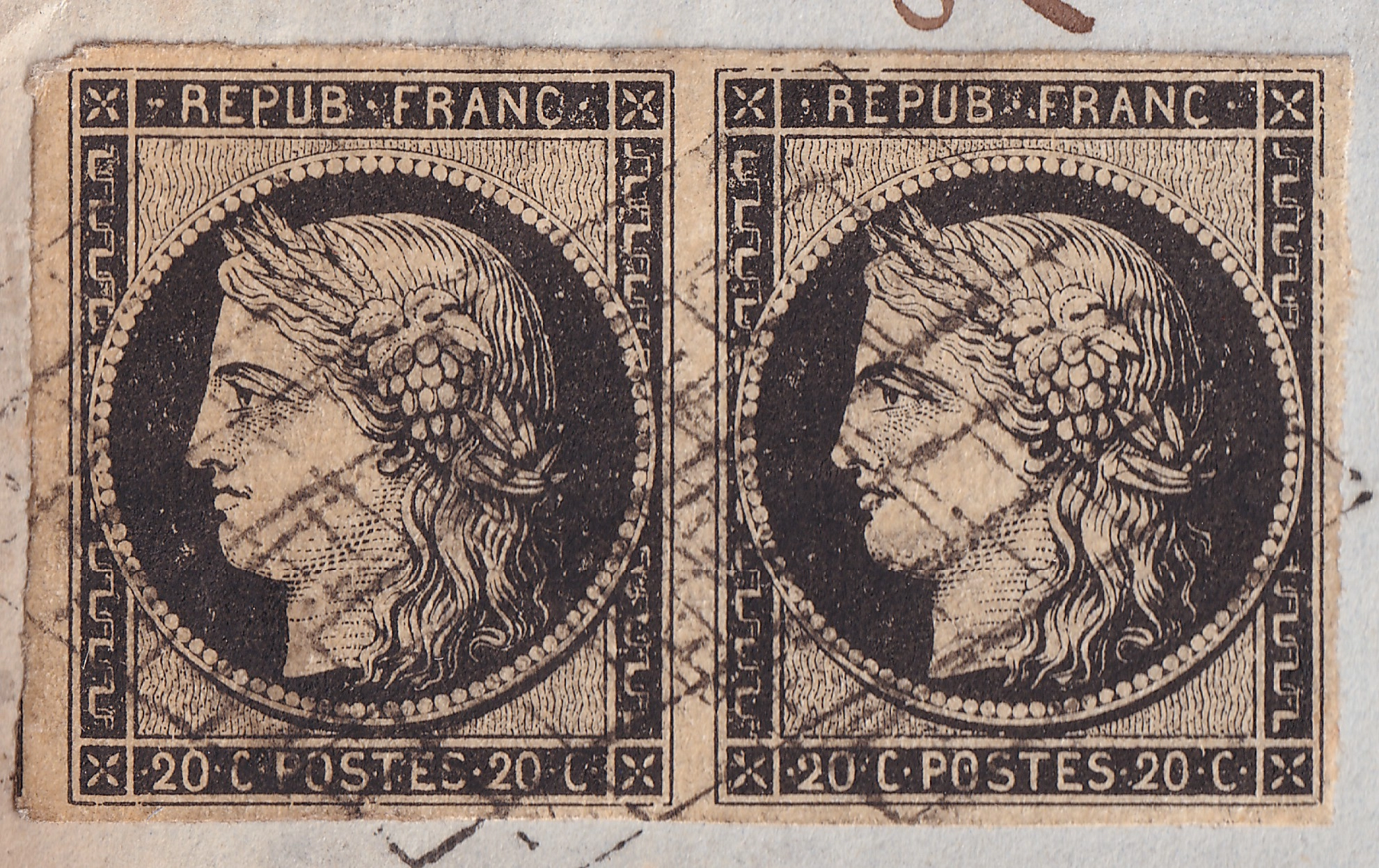 1 N°3 PAIRE GRILLE DU 15 JANVIER 1849 LE HAVRE SEINE INFERIEURE POUR ROUEN AU DOS LIGNE DU HAVRE