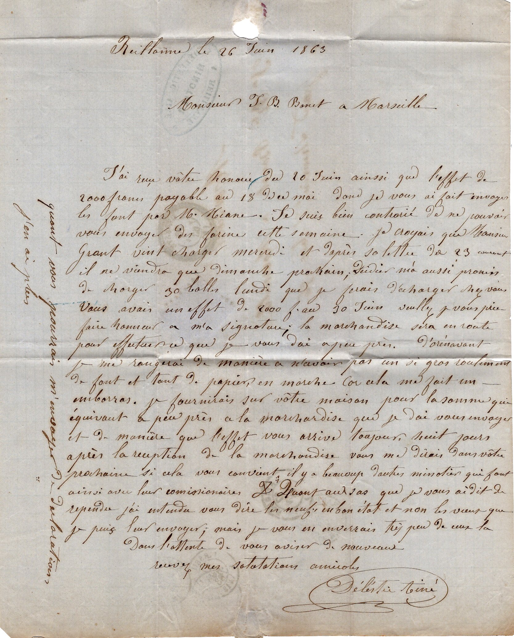 2 N° 22 GC 811 TYPE 22 CERESTE 26 JANV 1863 LETTRE REILLANNE BASSES ALPES COTE 190€
