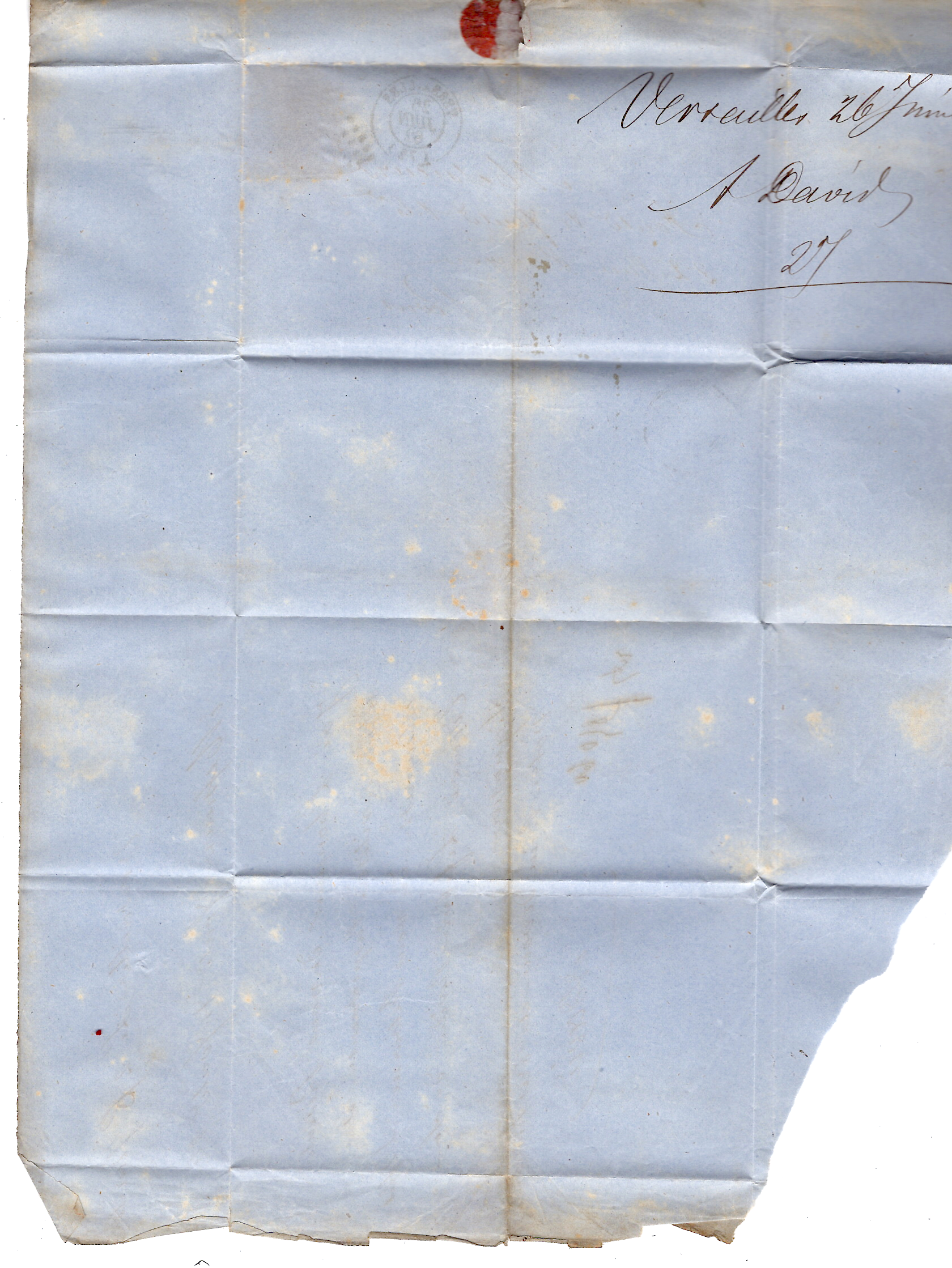 3 N° 14 PERCE EN LIGNE LETTRE PC VERSAILLES SEINE ET OISE 26 JUIN 1862 POUR PARIS