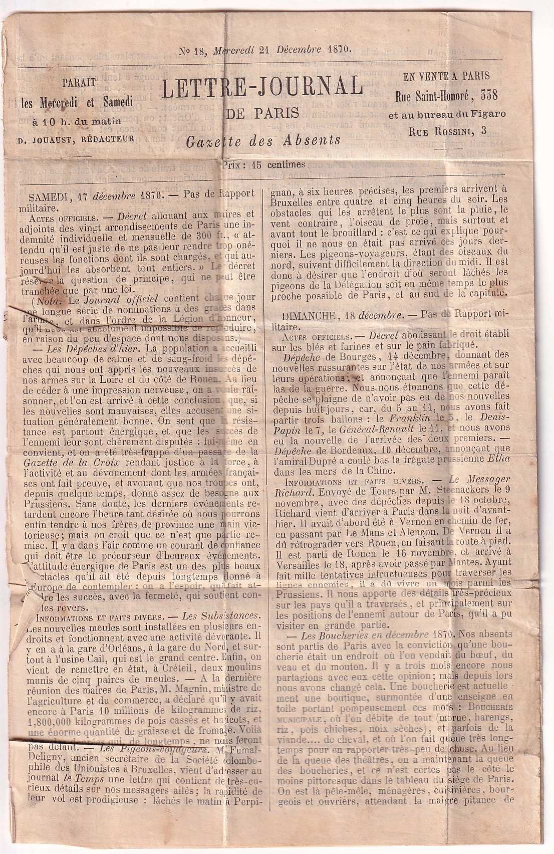 2 BALLON MONTE LE BAYARD PARIS SC EN ROUGE DU 24.12.1870 GAZETTE DES ABSENTS N°18 POUR BORDEAUX GIRONDE ARRIVE 3.01.1870