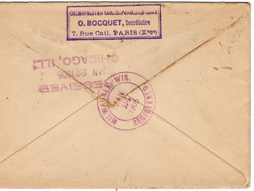 1 MOUCHON 25C RETOUCHE PAIRE + 25C SEMEUSE LIGNEE LETTRE REC PARIS 26 10.1.1905 POUR USA