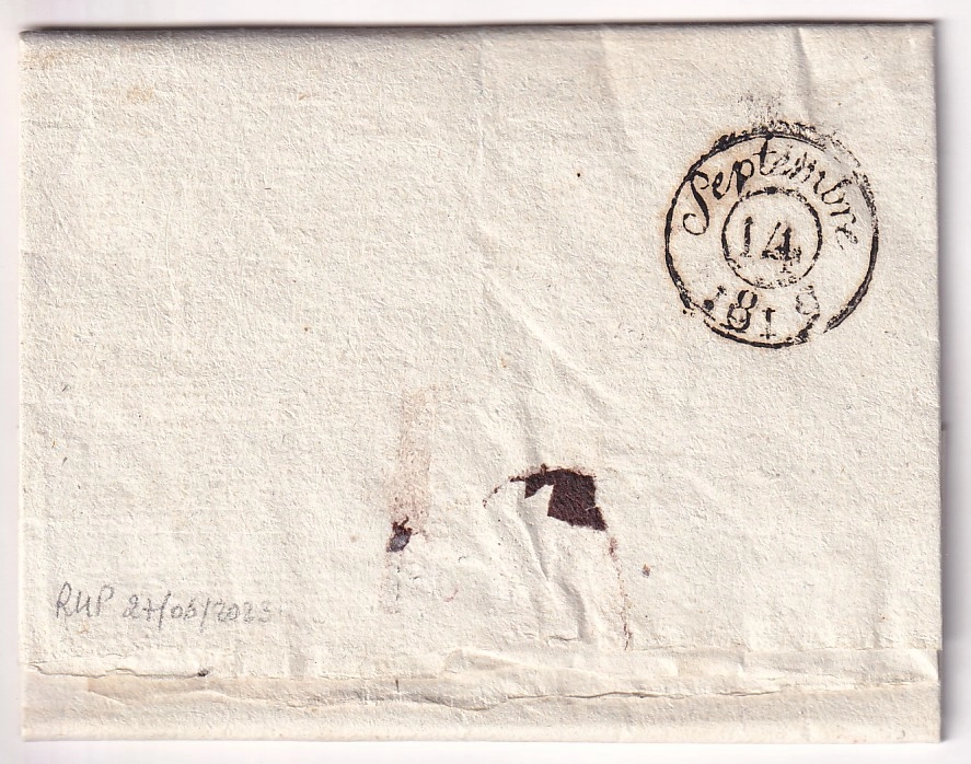 1 PETITE POSTE DE BANLIEUE LA CHAPELLE PRES PARIS EN ROUGE 1819 POUR PARIS FRANCHISE VERIFIEE 2 PIECES CONNUES RARE