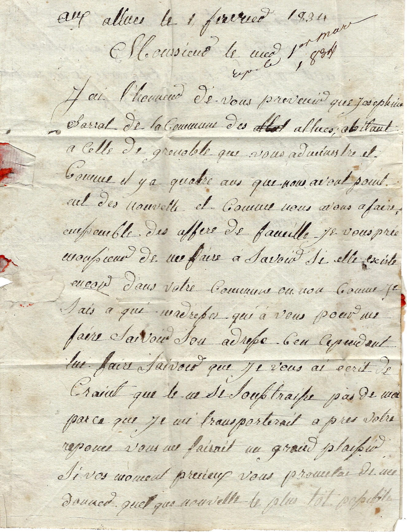 2 MARQUE SAVOIE ROUGE PP MOUTIERS LETTRE ECRITE LES ALLUES SAVOIE 1834POUR GRENOBLE + 9 AED