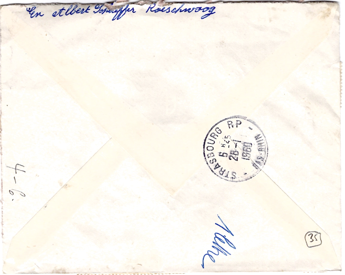 1 BLASON 5FR LILLEX17 LETTRE REC ROESCWOOG 27.1.1960 BAS RHIN AU TARIF