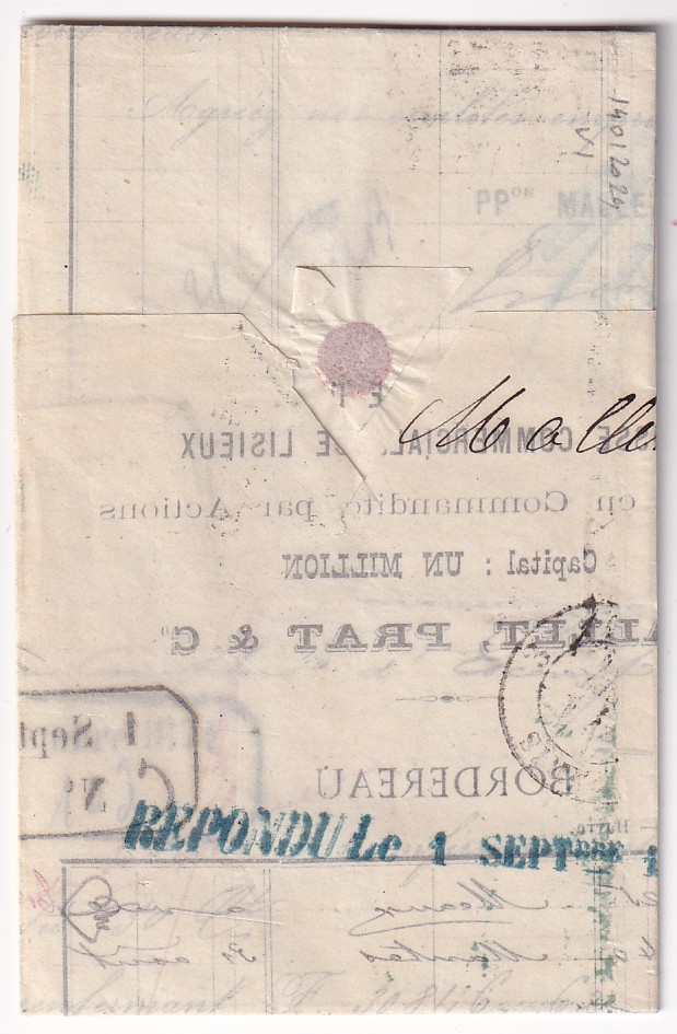 2 N°37 DERNIER JOUR DU TARIF A 20C 31 AOUT 1871 GC 2056 LISIEUX CALVADOS POUR PARIS