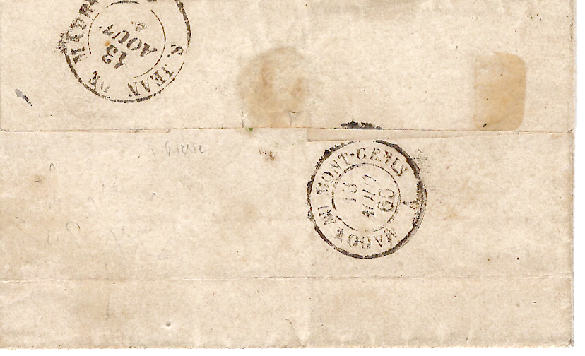 1 N° 14 CACHET SARDE AIGUEBELLE 13 AOUT 1860 LETTRE SIGNE CALVES