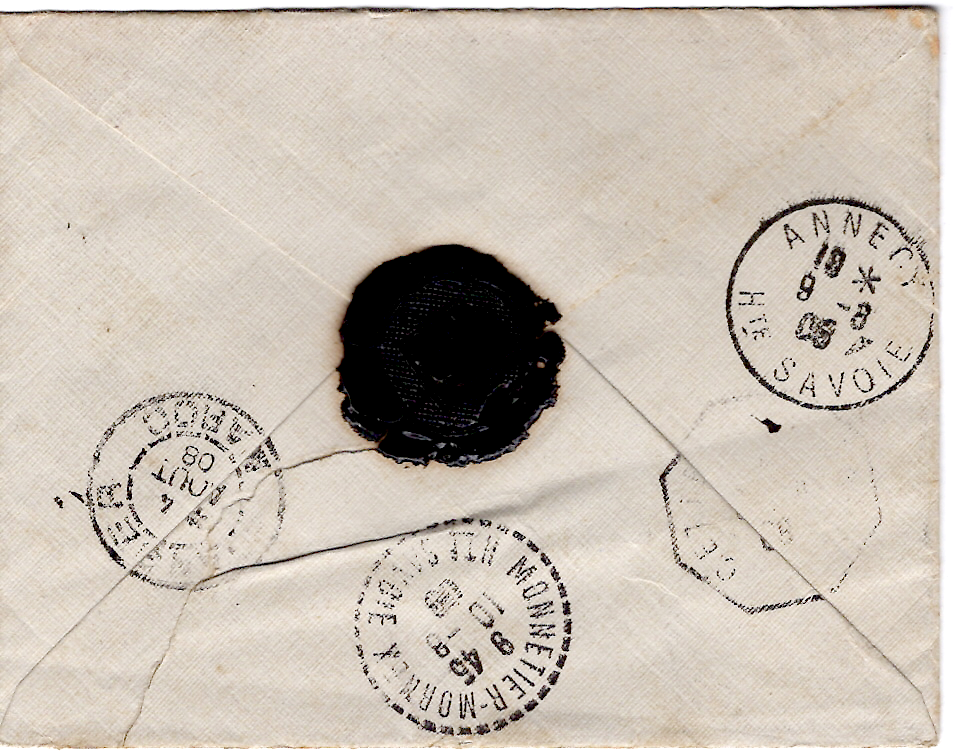 1 MAROC MOUCHON 10C+25C LETTRE REC CASABLANCA 1 AOUT 1908