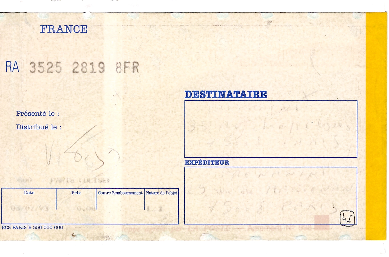 2 BRIAT 2FR50 ROUGE CARTE COMPLET COIN DATE LETTRE REC AR PARIS 3.7.1993