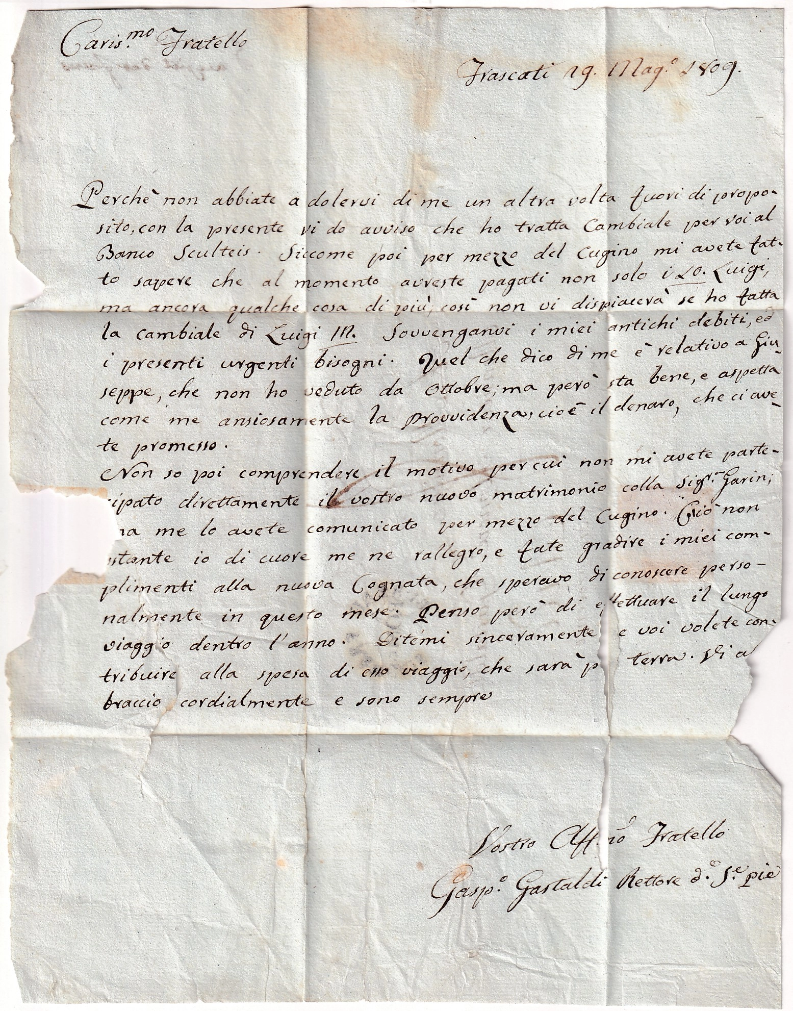 1 MARQUE BUREAU FRANCAIS DE ROME ITALIE 1809 POUR NICE ALPES MARITIMES SIGNE DE BEAUFOND ROMA ITALIA