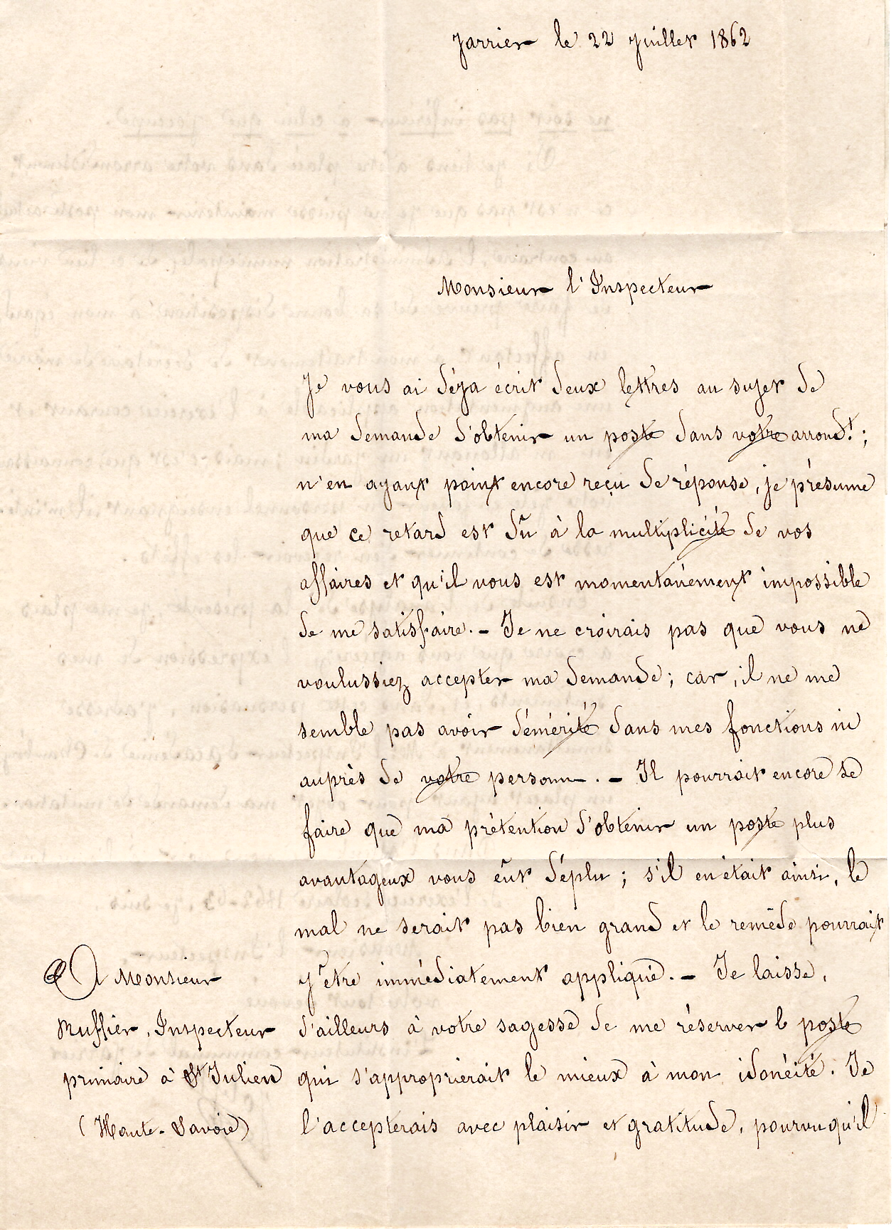 2 N° 14 PC TYPE 15 ST JEAN MAURIENNE 24 JUIL 1862 LETTRE BOITE P JARRIER