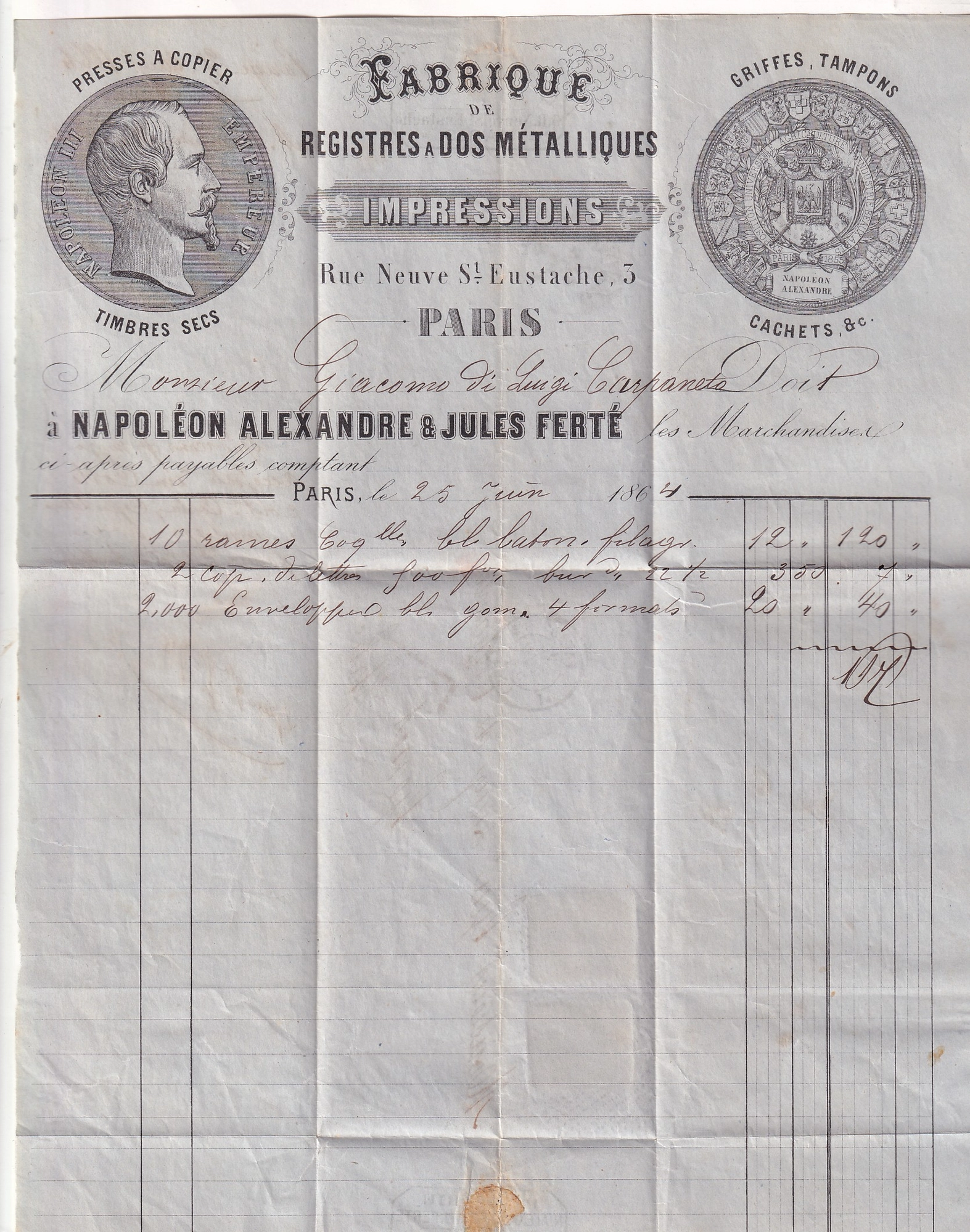 2 N°22 X2 POINTILLES FINS PARIS 3 60 1ER POUR GENES GENOVA ITALIE ITALIA 1864