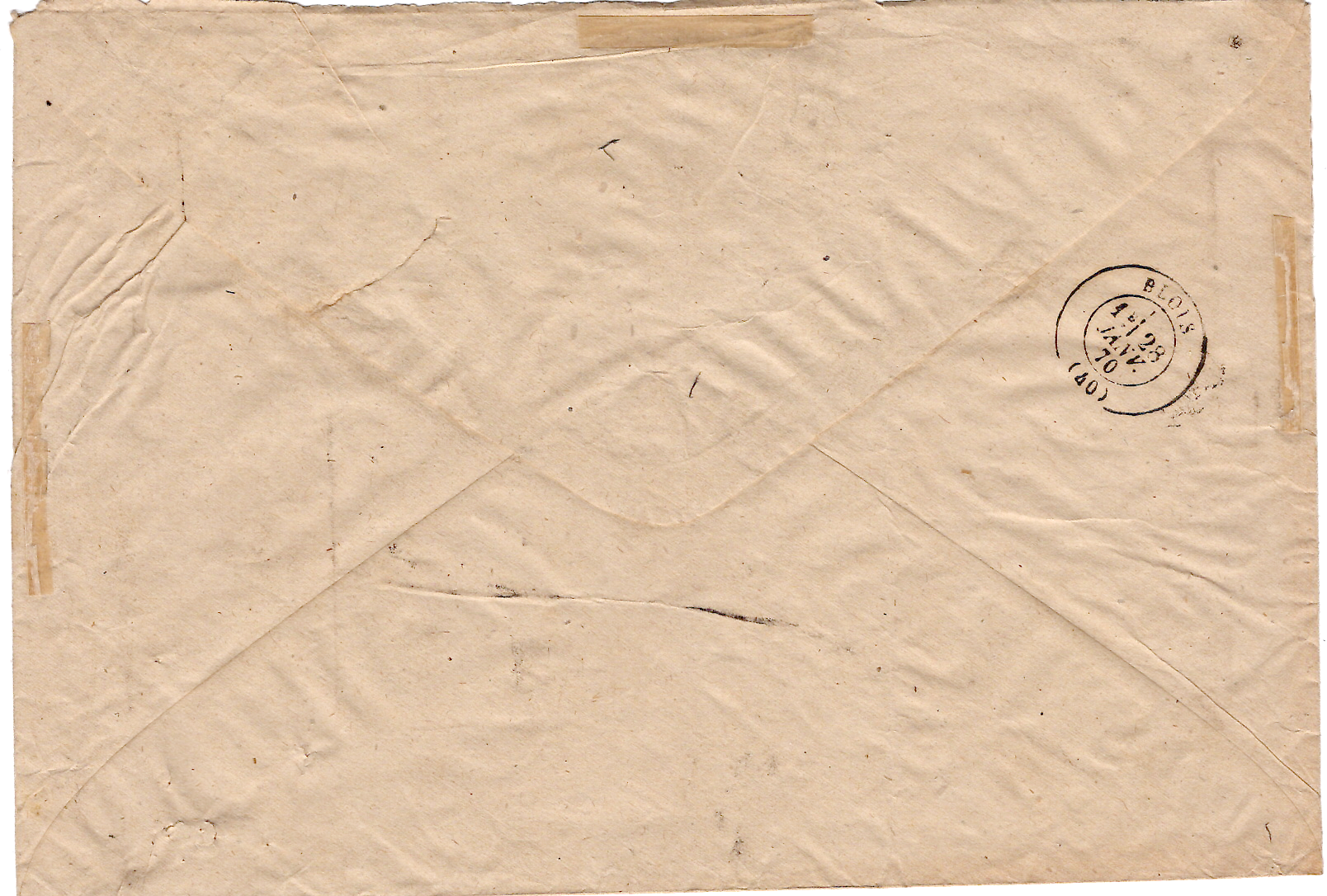 1 LAURE 20C BANDE DE 4 LETTRE GC TYPE 16 OUZOUER LE MARCHE 27 MAI 1870 LOIR ET CHER