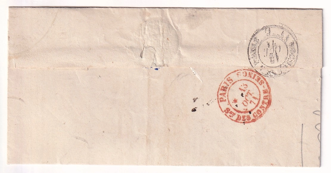 1 LETTRE DU DETENU AU FORT LIEDOT ISLE D'AIX CHARENTE INFERIEURE DU 11 OCTOBRE 1871 POUR PARIS COMMUNE DE PARIS