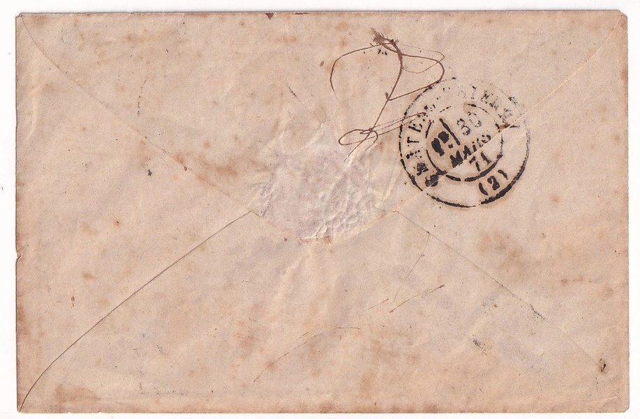 1 COMMUNE DE PARIS N°46B ETOILE 23 R ALIGRE POUR CHATEAU THIERRY AISNE 28 MARS 1871