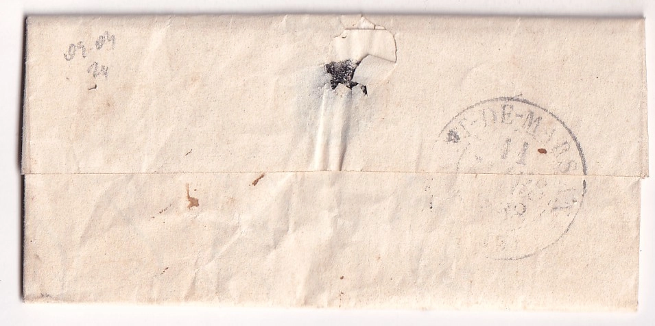 1 TAXE 3  FABRICATION LOCALE CAD TYPE 12 LIPOSTHEY LANDES DECIME RURAL BOITE RURALE A A IDENTIFIER POUR BROCAS 1838