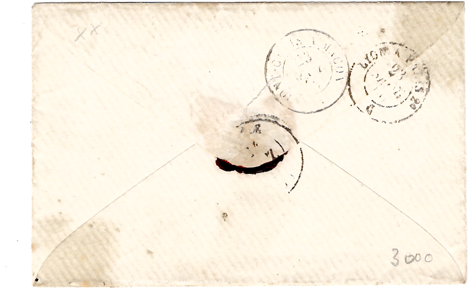 1 FRANCE N° 14 BELLES MARGES CACHET SARDE AIX LES BAINS 23 SEPT 1860 POUR VESOUL