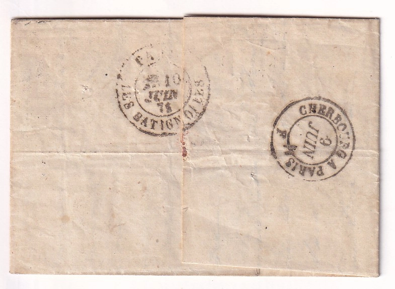 1 LETTRE D'UN DETENU AU FORT DE L'ILE PELEE CHERBOURG MANCHE DU 9 JUIN 1871 POUR PARIS TAXE 30 DT COMMUNE DE PARIS