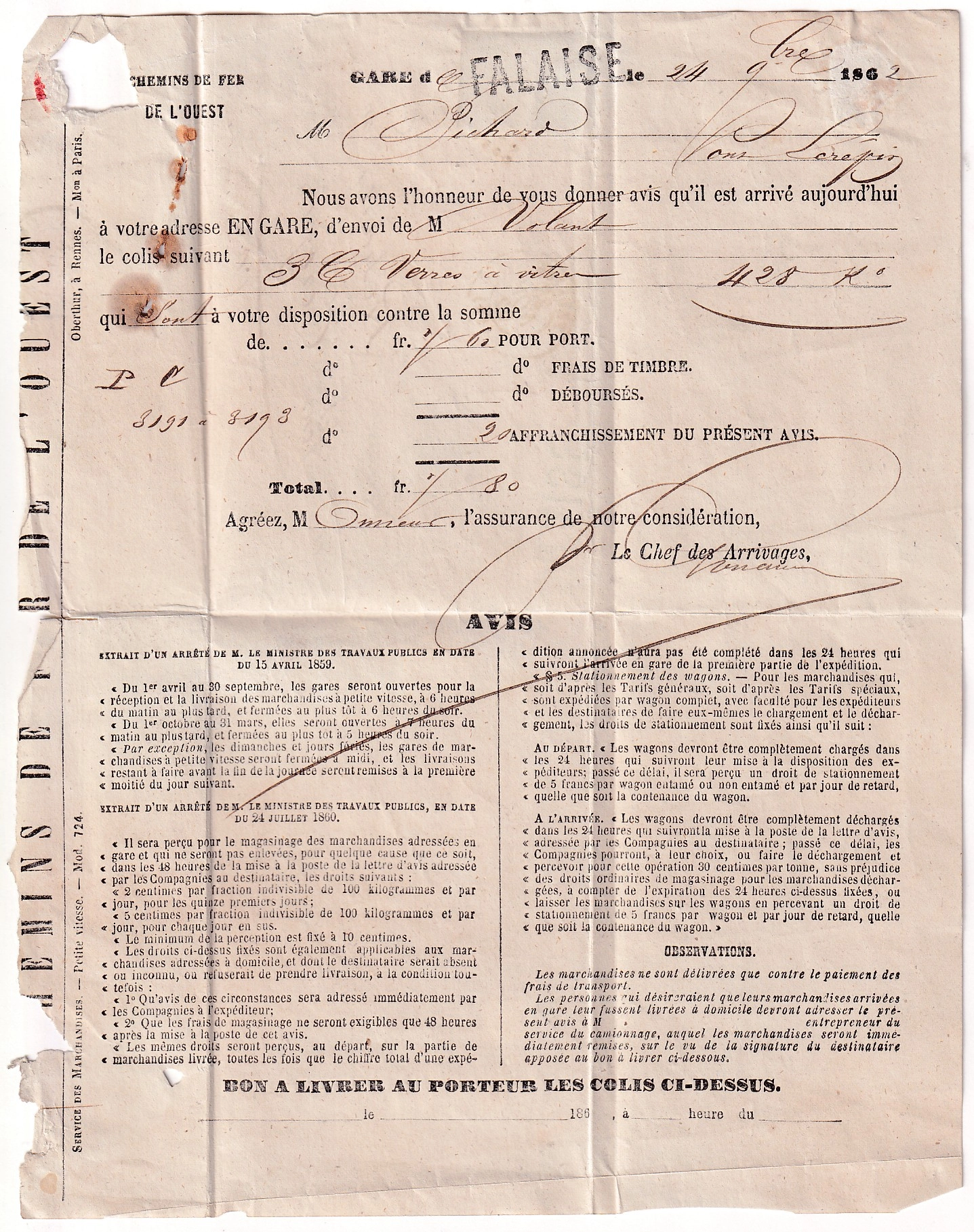 2 N°14 PC 1236 FALAISE CALVADOS GRIFFE DE GARE POUR PONT ECREPIN ORNE