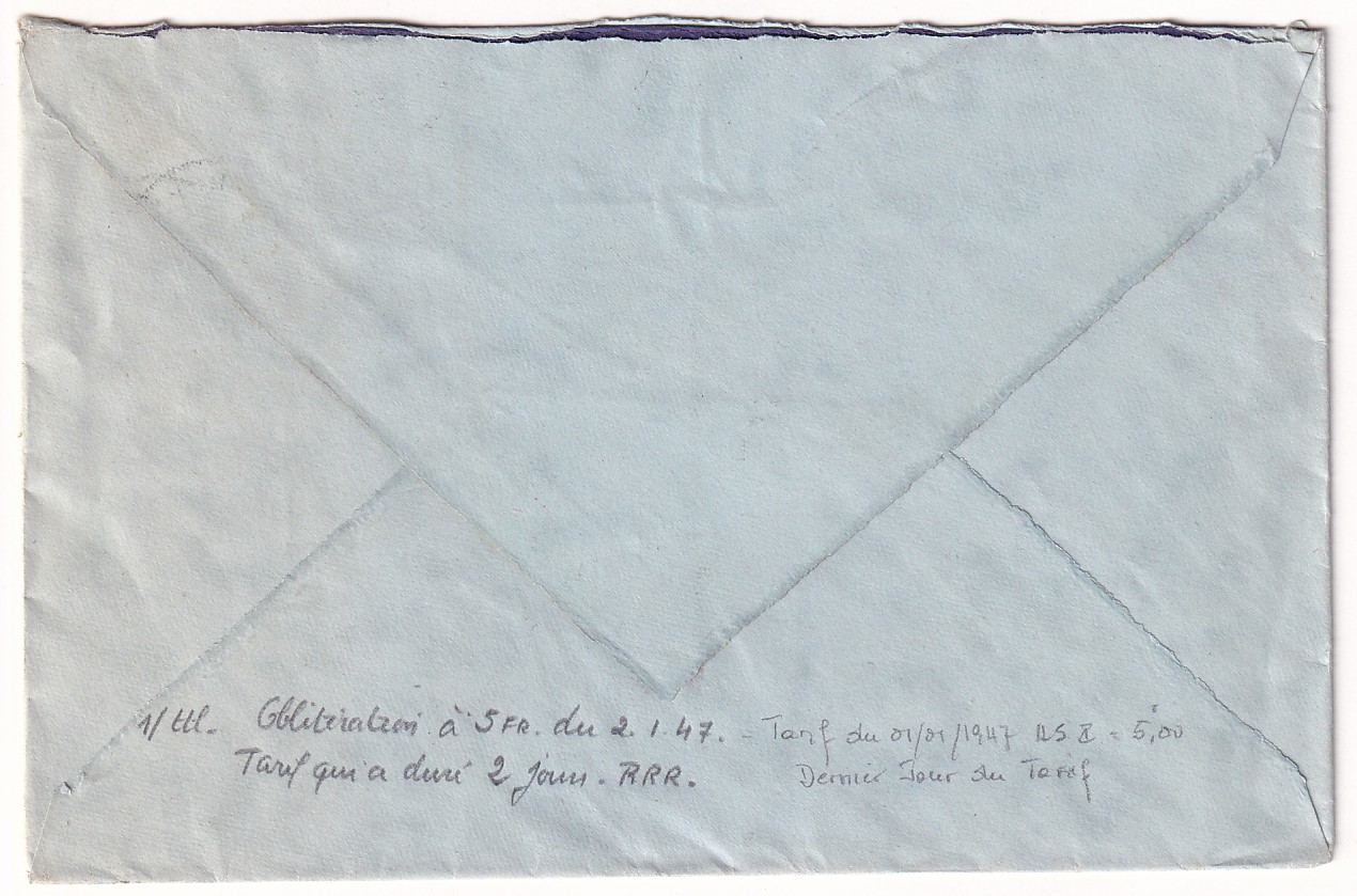 1 N°676 X2 + 716 LOUVIERS EURE 2 JANVIER 1947 POUR CAEN AFFRANCHI AU TARIF DU 1ER JANVIER 1947