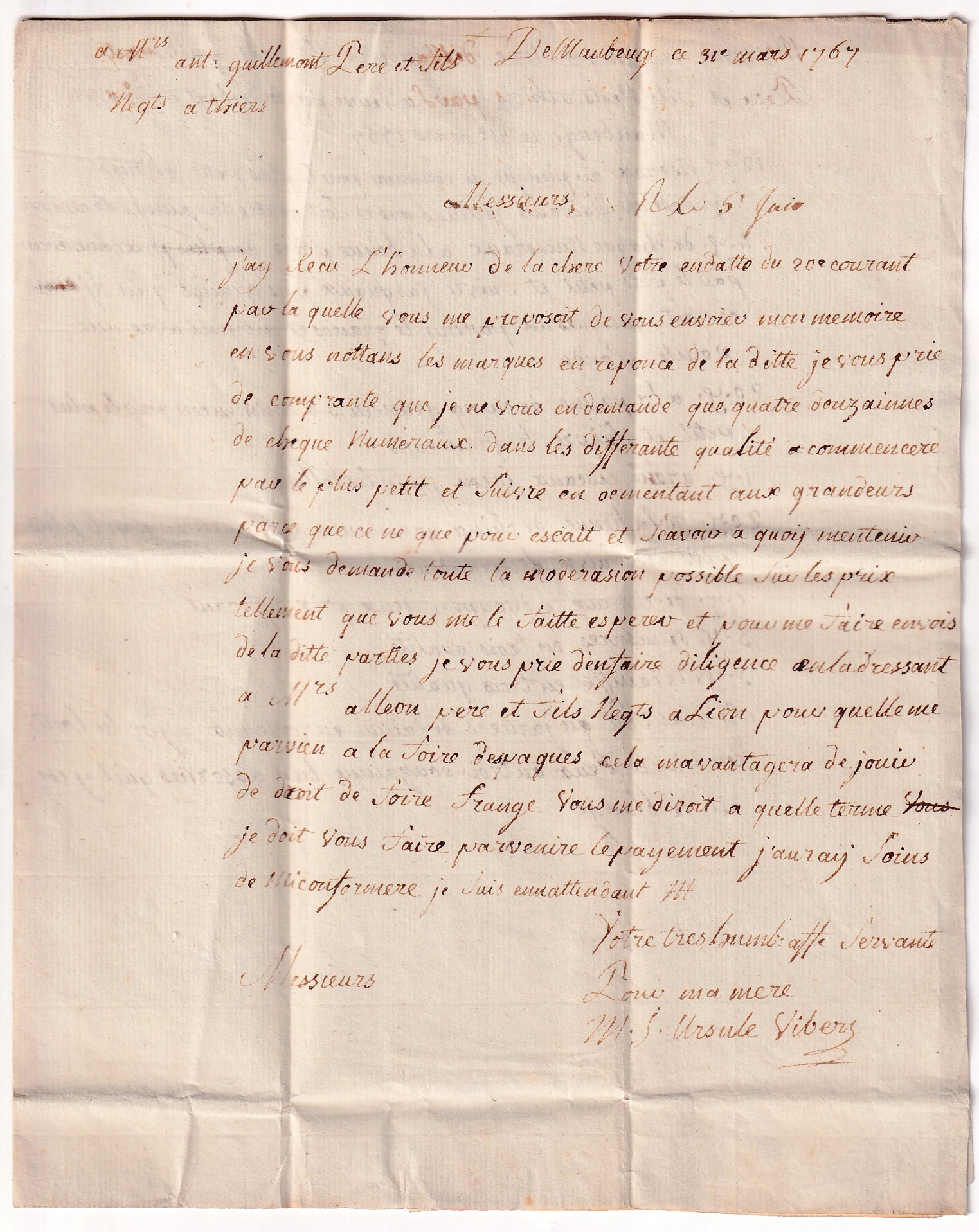2 MARQUE MAUBEUGE NORD 1767 LENAIN N°10 INDICE 20 POUR THIERS PUY DE DOME