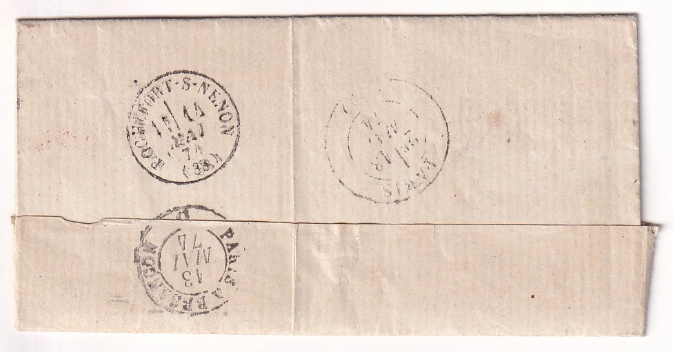 1 LETTRE AVEC GRIFFE LE COMMANDANT DU PENITENCIER DE L'ILE DE NOU NOUVELLE CALEDONNIE CAD NOUMEA 15 FEVRIER 1874 POUR LA MARQUISE DE FALLETANS JURA COMMUNE DE PARIS