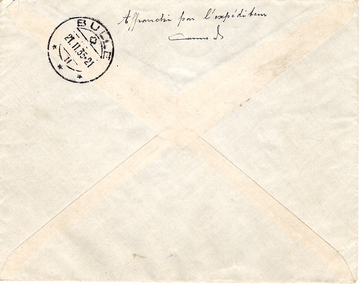 1 TOGO 20C+ SERIE EXPO COLONIALE LETTRE REC AVION LOME 9 JANV 1935 POUR BULLE SUISSE