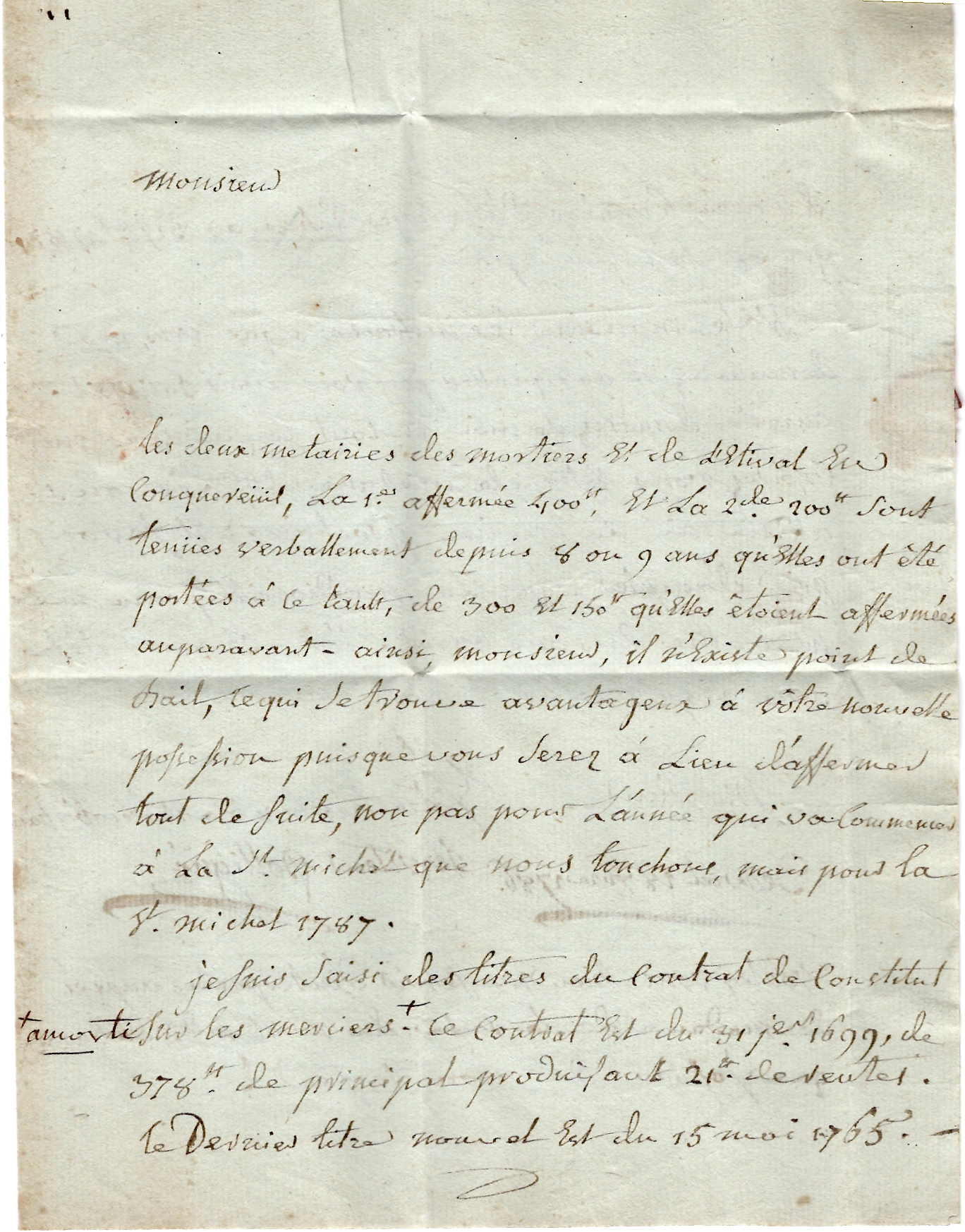 1 LOIRE INFERIEURE MARQUE DERVAL 1786 LETTRE POUR NANTES COTE 600€