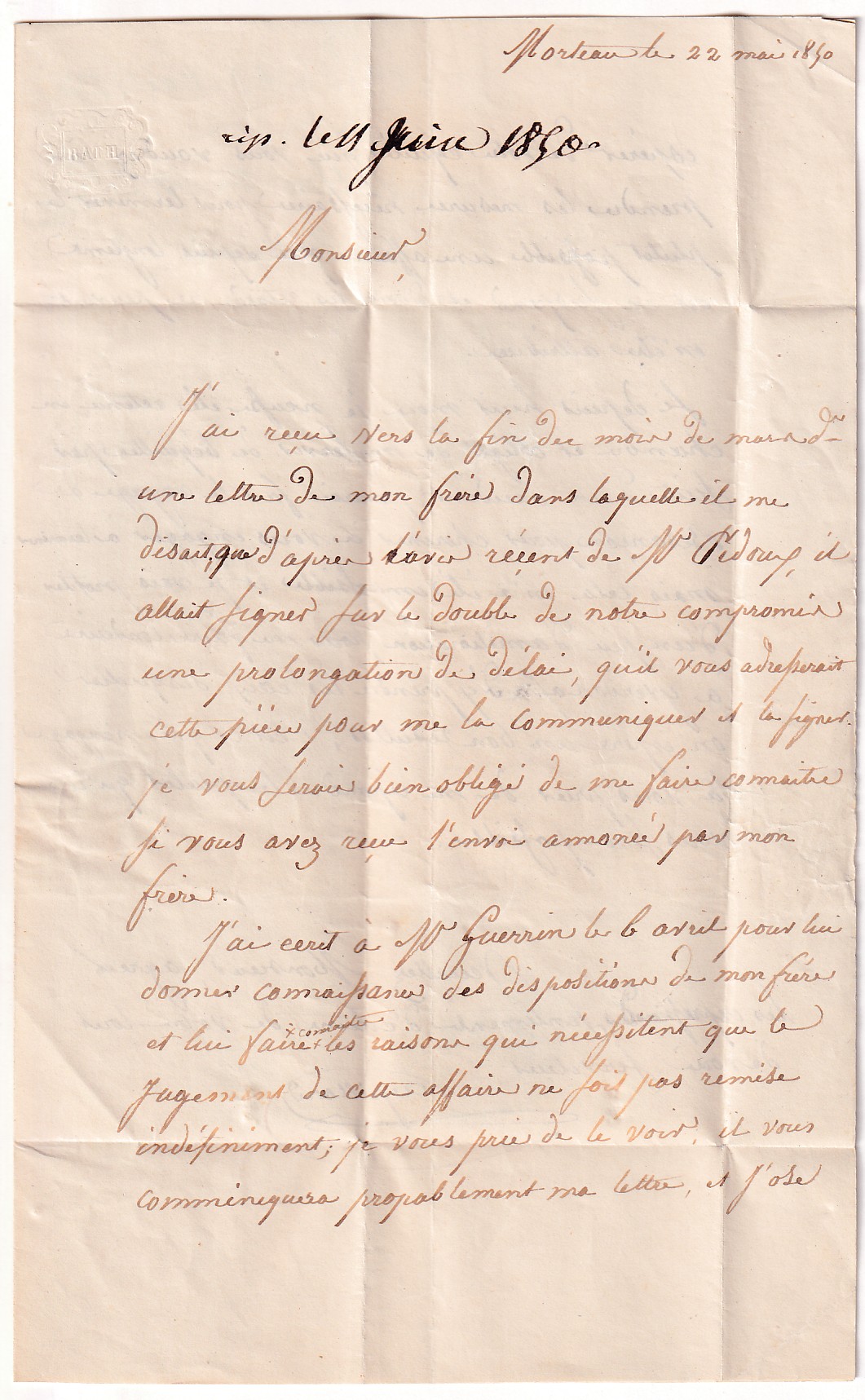 3 N°3 GRILLE CAD TYPE 14 MORTEAU DOUBS 25 MAI 1850 POUR BESANCON DOUBS