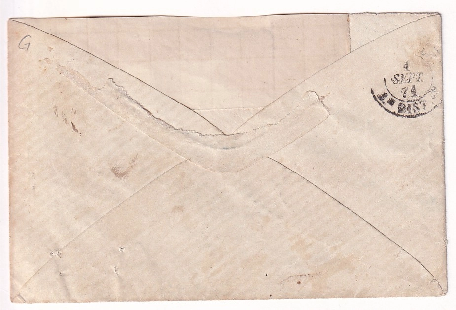 1 N°37 PARIS LES BATIGNOLLES 1 SEPTEMBRE1871 TAXE 10 CRAYON BLEU POUR UN DETENU AU GRENIER D'ABONDANCE A VERSAILLES COMMUNE DE PARIS