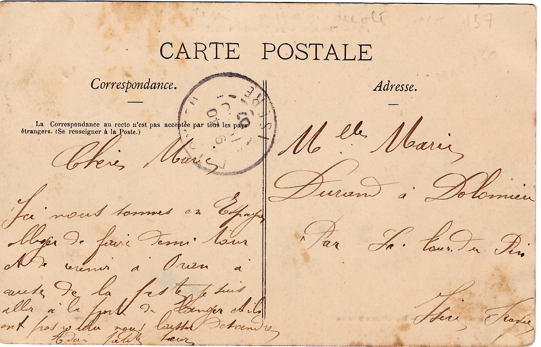 1 SEMEUSE 5C PAIRE AU RECTO CARTE NEMOURS ALGERIE TAD BAT A VAP TANGER A ORAN 1907