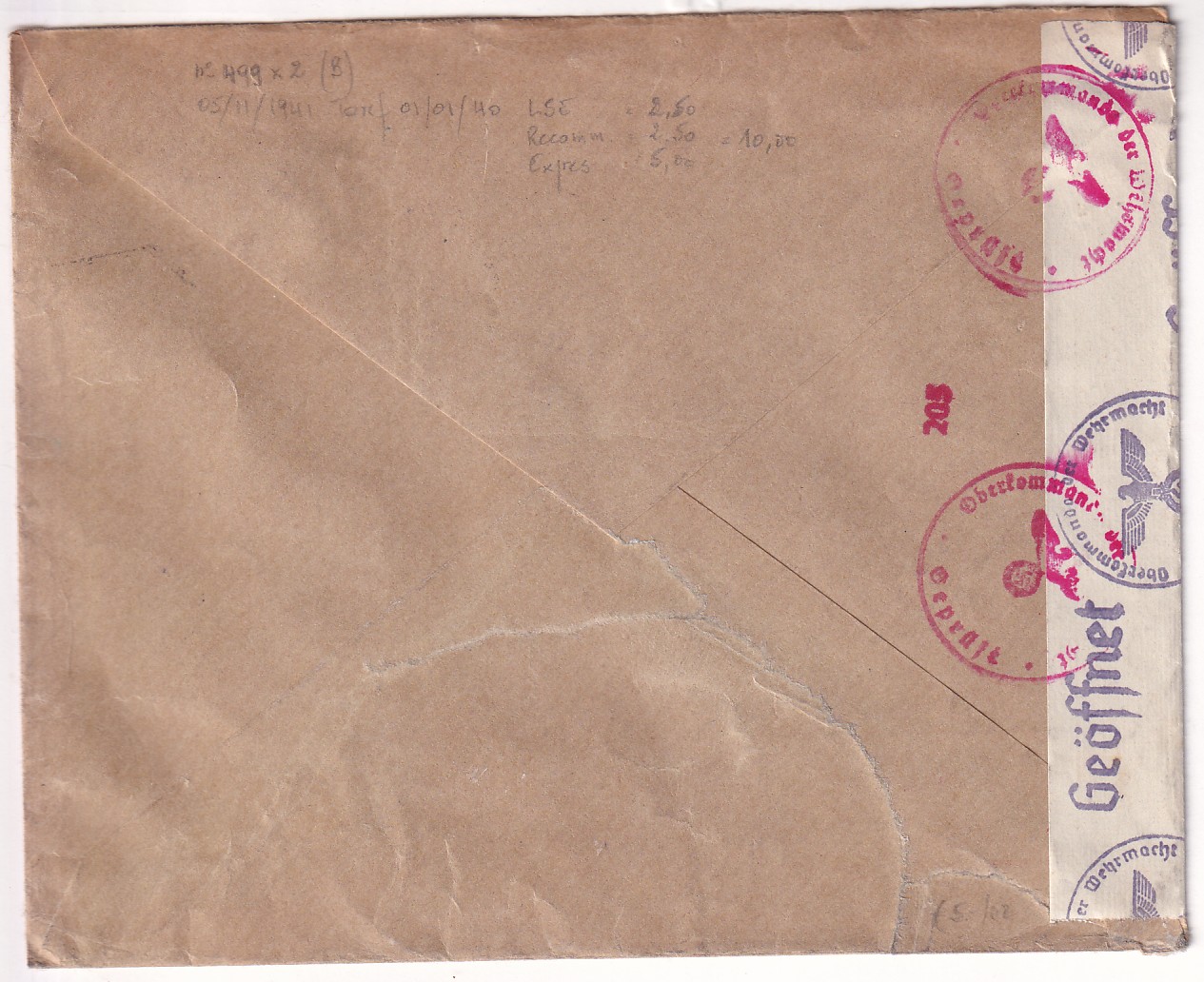 1 N°499 X2 SUR RECOMMANDE EXPRES ETRANGER  PARIS 1941 POUR LA BELGIQUE