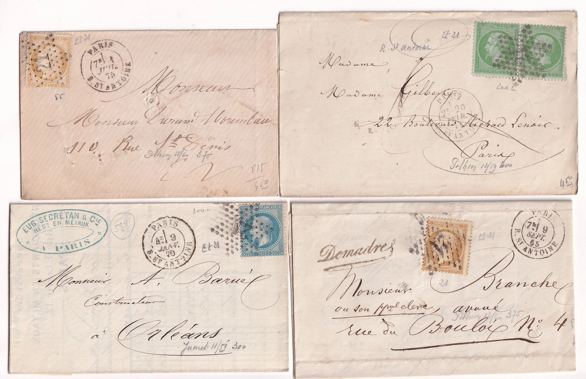 1 LOT ETOILE 21 PARIS DE 8 LETTRES DONT 2 RUE ST ANTOINE