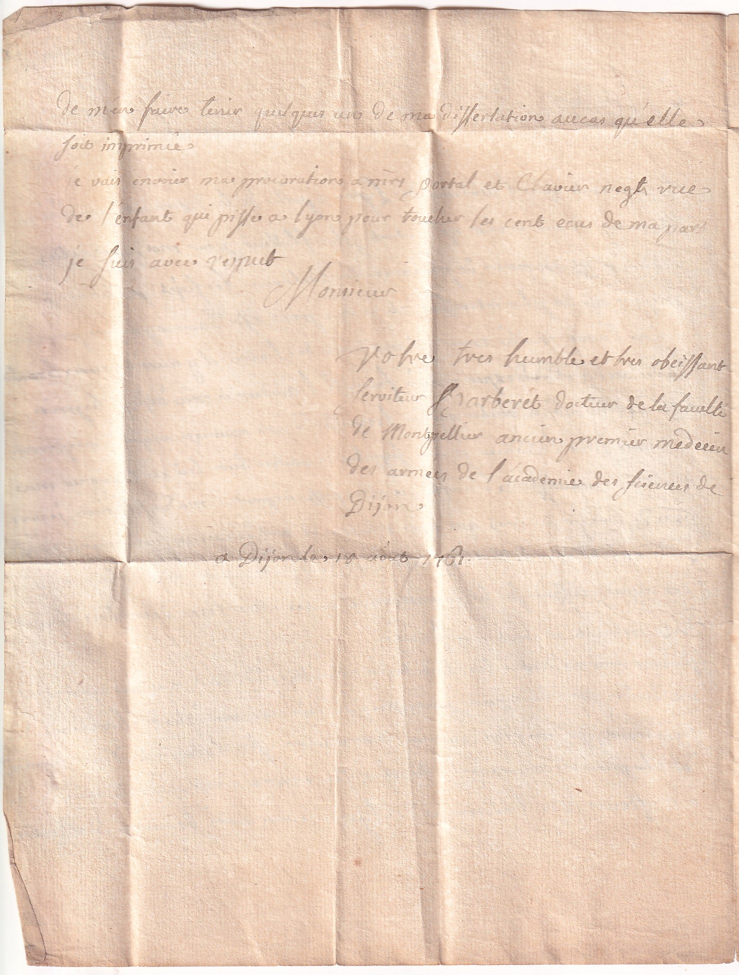3 MARQUE PORT PAYE DE DIJON COTE D'OR 1761 LENAIN N°15 POUR LYON