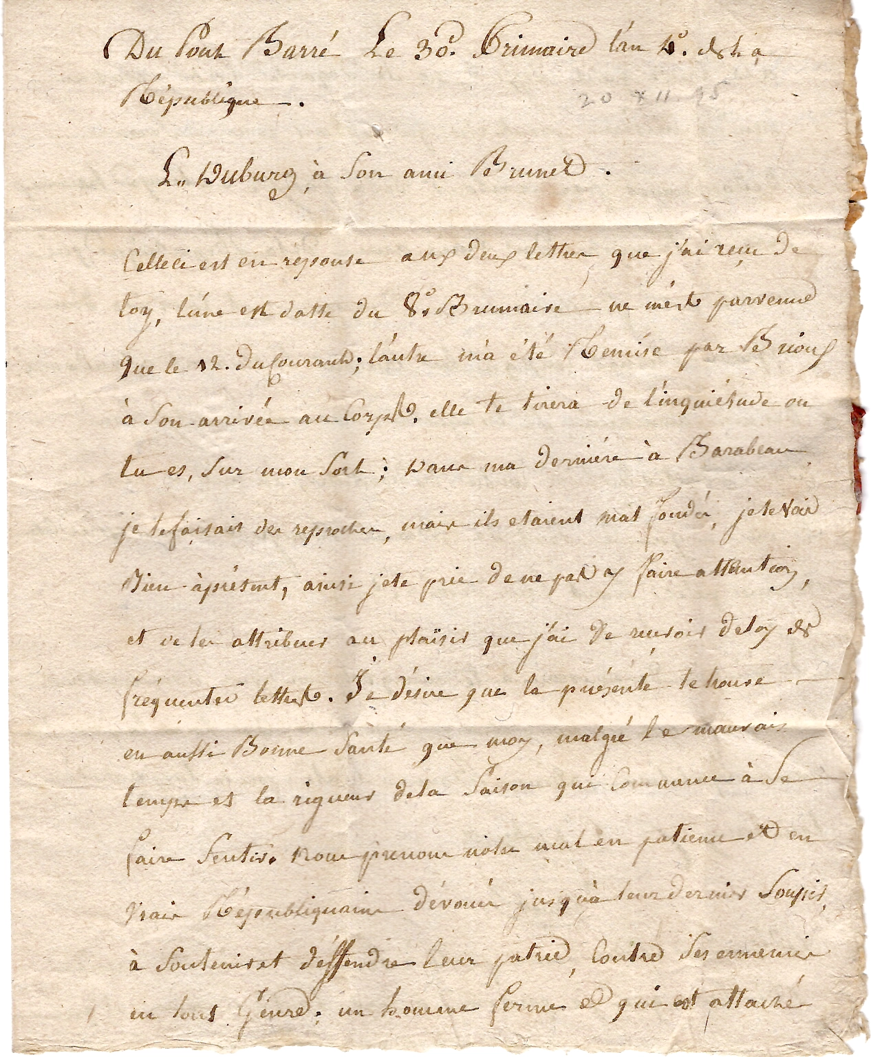 2 CHARENTE INFERIEURE MARQUE DEB. SOUBISE 1795 LETTRE FRAPPE FAIBLE COTE 2250€